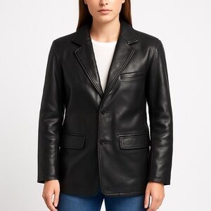 🛋️ Territory Ahead Women’s Black Leather Blazer Jacket‎ – Size M